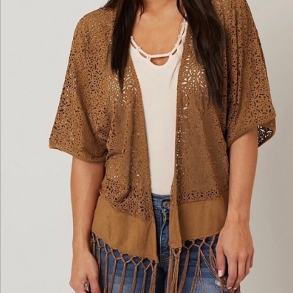 Coco + Jaimeson Faux Suede Fringed Kimono